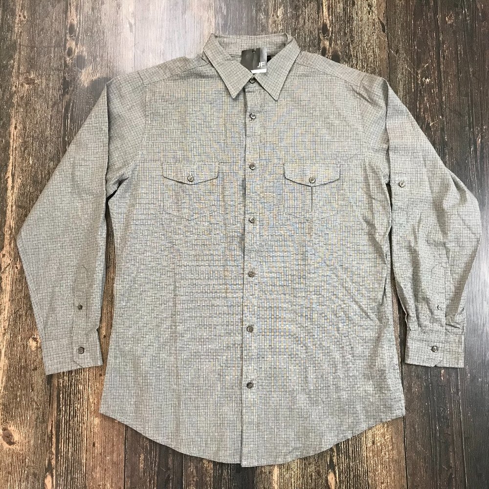 J.FERRAR Parquet Dress Shirt XL Tall NWT $50 Button Front Roll-Tab Sleeve